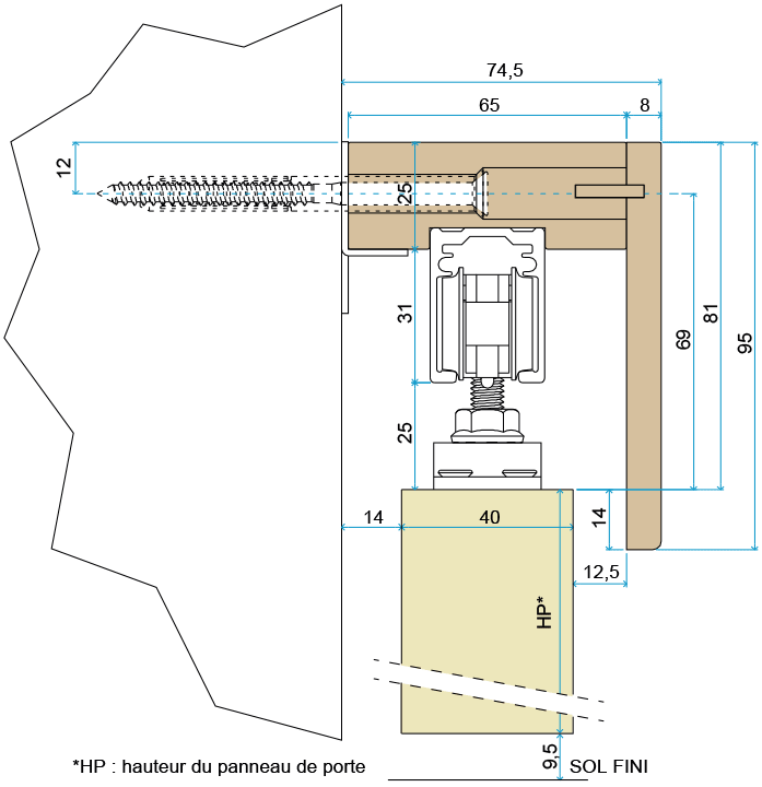 Kit Rail A2-A pour porte coulissante en applique l. 630 mm à 1030 mm -  ECLISSE