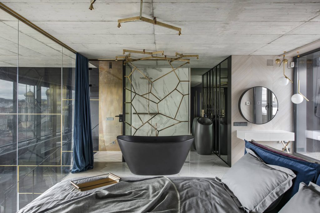 Espace salle de bain rénové avec goût et chix dans cet appartement industriel