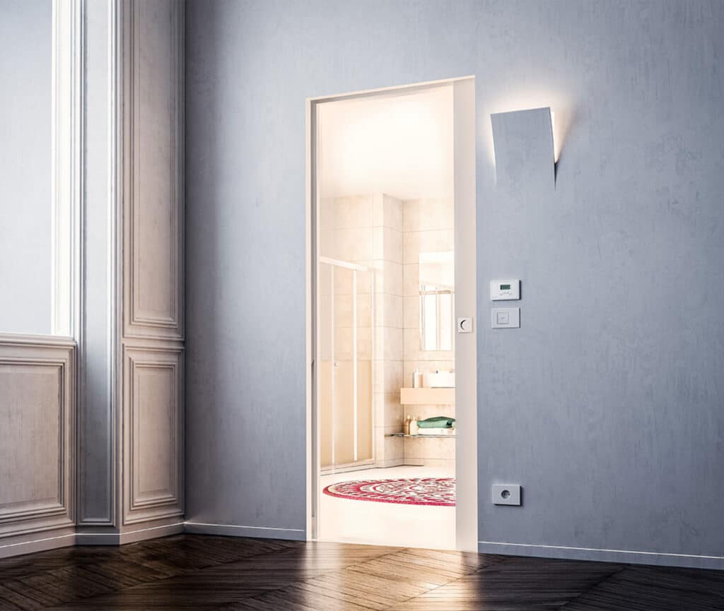 Porte coulissante avec points d'insertion lumineux