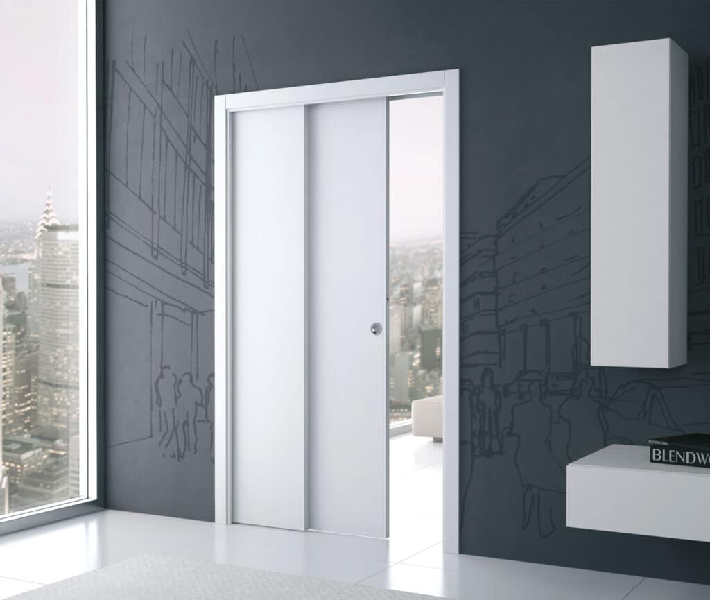 Télescopique porte coulissante avec deux vantaux parallèles, une ouverture large pour un intérieur design