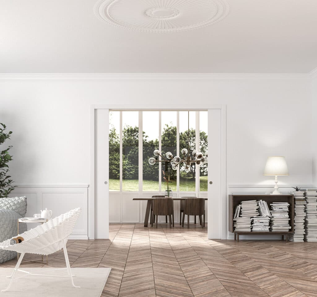 Porte coulissante double vantaux Extension avec porte bois
