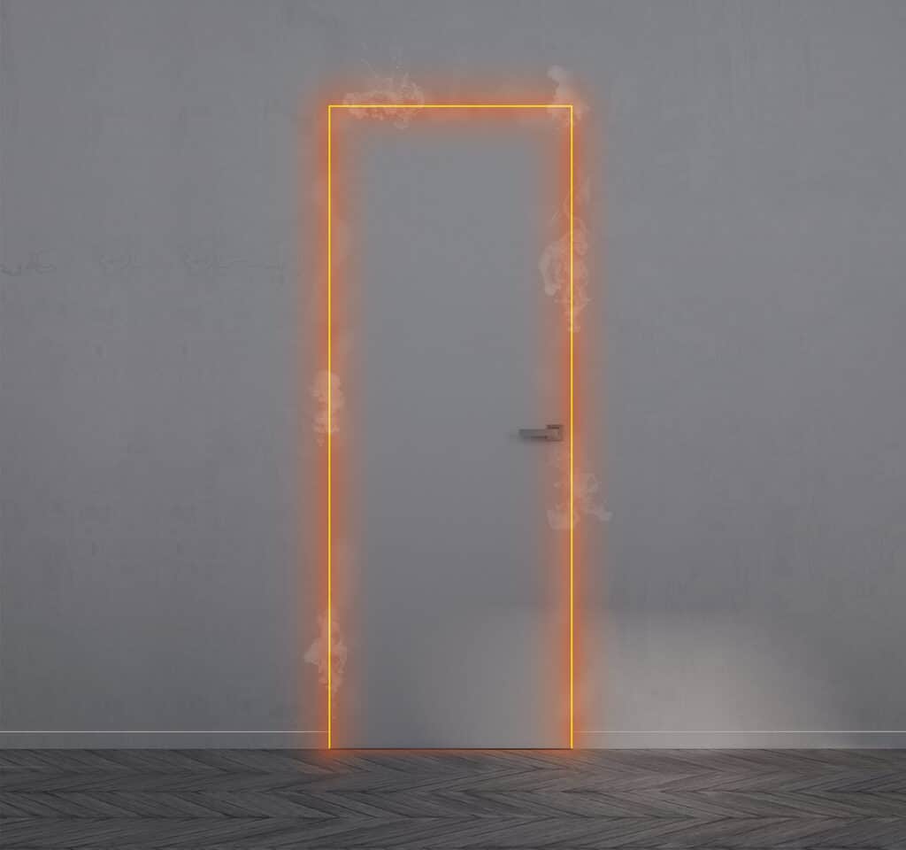 Syntesis Battant EI30, porte battante affleurante et coupe-feu des flammes et fumées pour minimum 30 minutes. Testé et certifié par PV