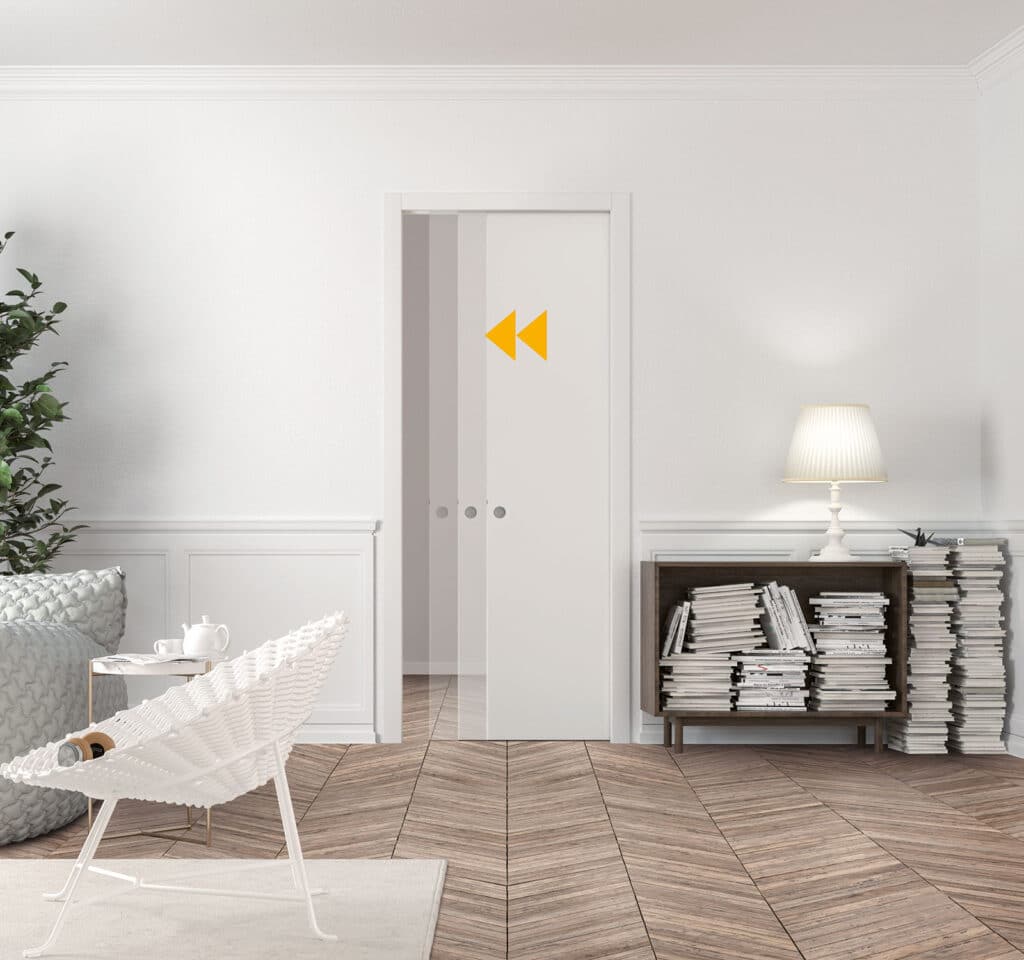 Fermeture automatique pour porte coulissante ECLISSE ici modèle de porte coulissante Unique avec habillage