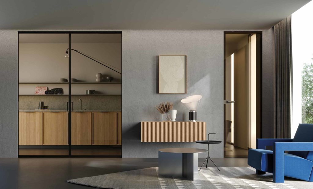 porte battante et coulissante verre et aluminium ECLISSE