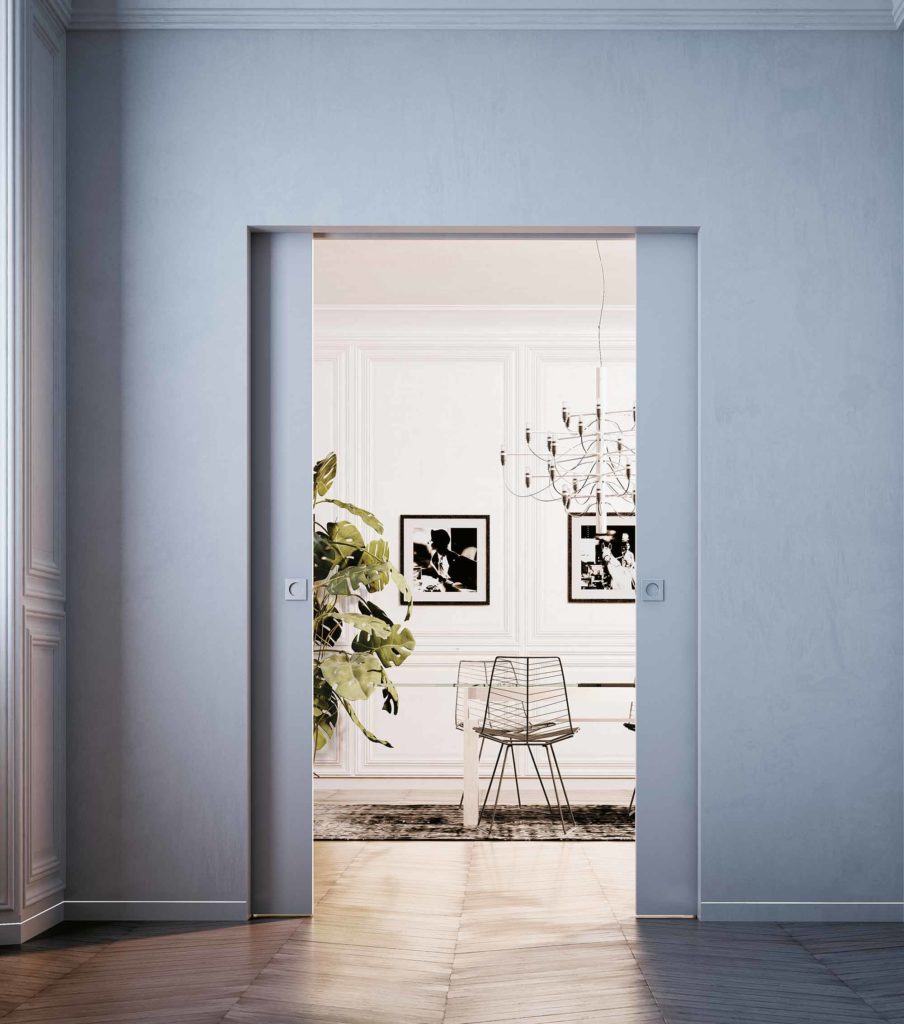 Porte coulissante invisible double vantaux porte bois