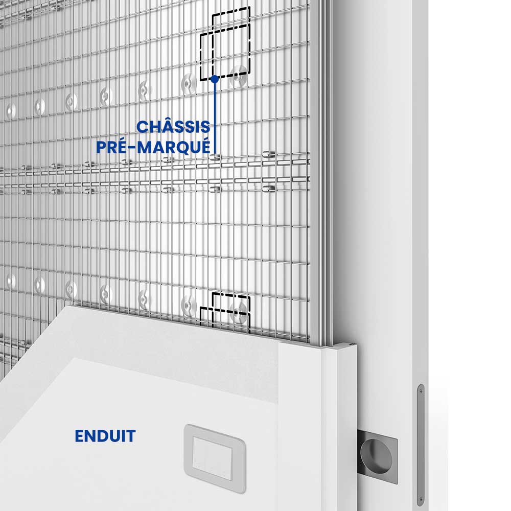 Composition d'un châssis ECLISSE Luce pour porte coulissante à enduire de la gamme Classiques.