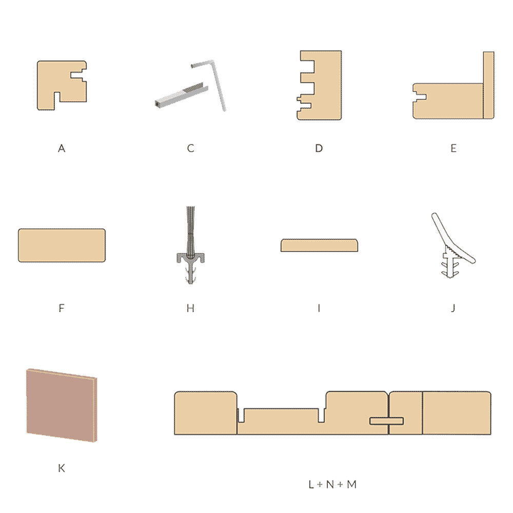 Composants habillage Télescopique ECLISSE pour porte coulissante bois 40 mm