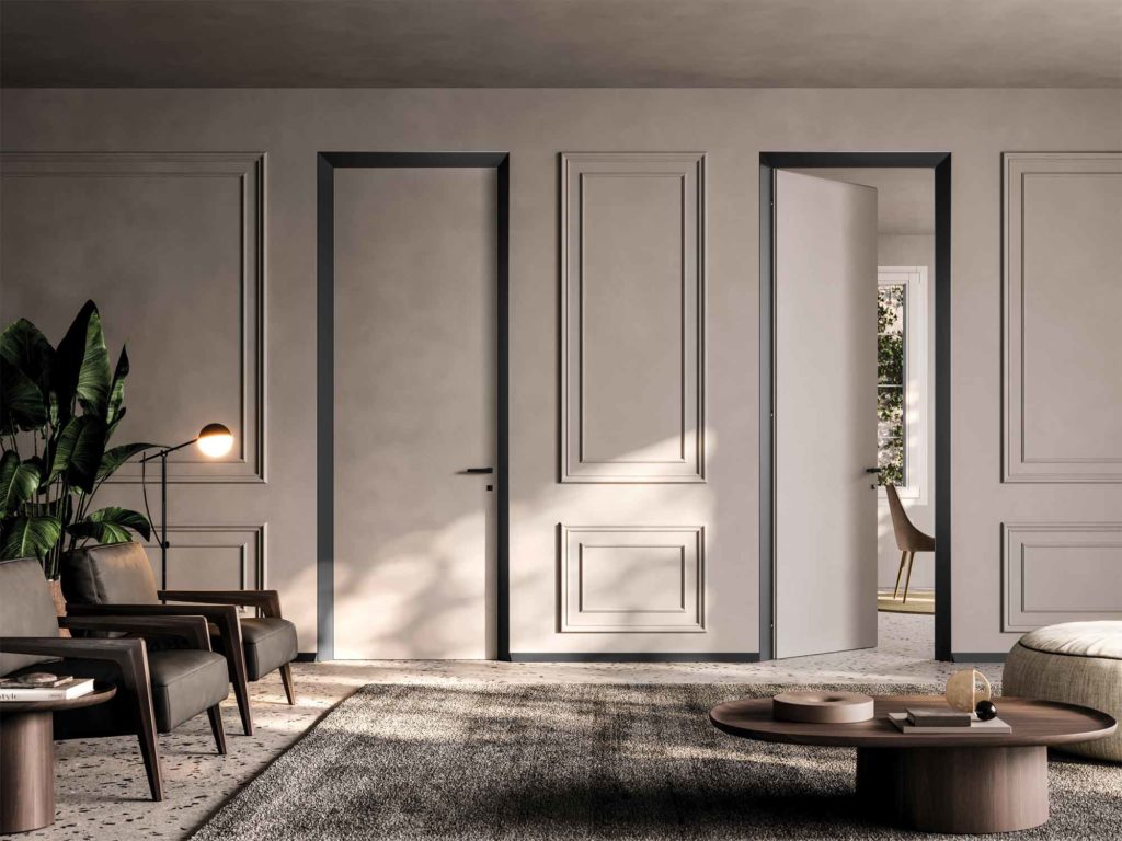 Portes minimalistes ECLISSE 40, affleurante d'un côté, architecturale de l'autre
