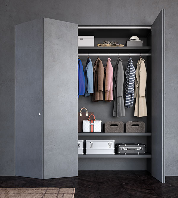 Bloc-porte de placard invisible version pliante avec système push-to-open