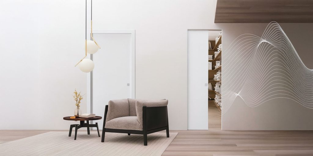 Deux portes coulissantes acoustiques, Unique et Syntesis Line Acoustique.