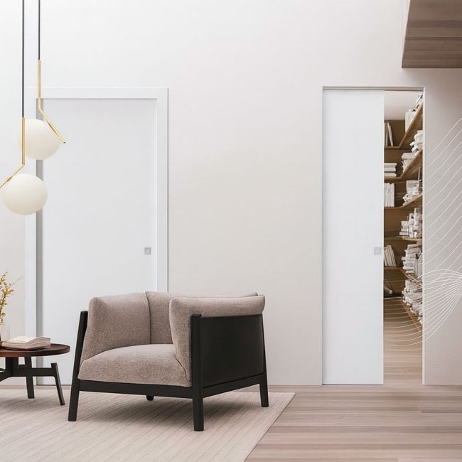 Deux portes coulissantes acoustiques, Unique et Syntesis Line Acoustique.