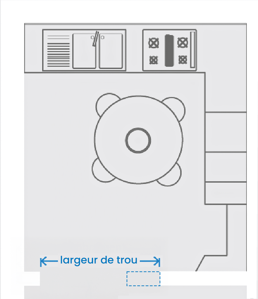 Cuisine avec un largeur de trou suffisante pour installer une porte coulissante