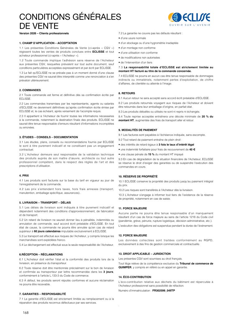 Conditions Générales de Vente ECLISSE France