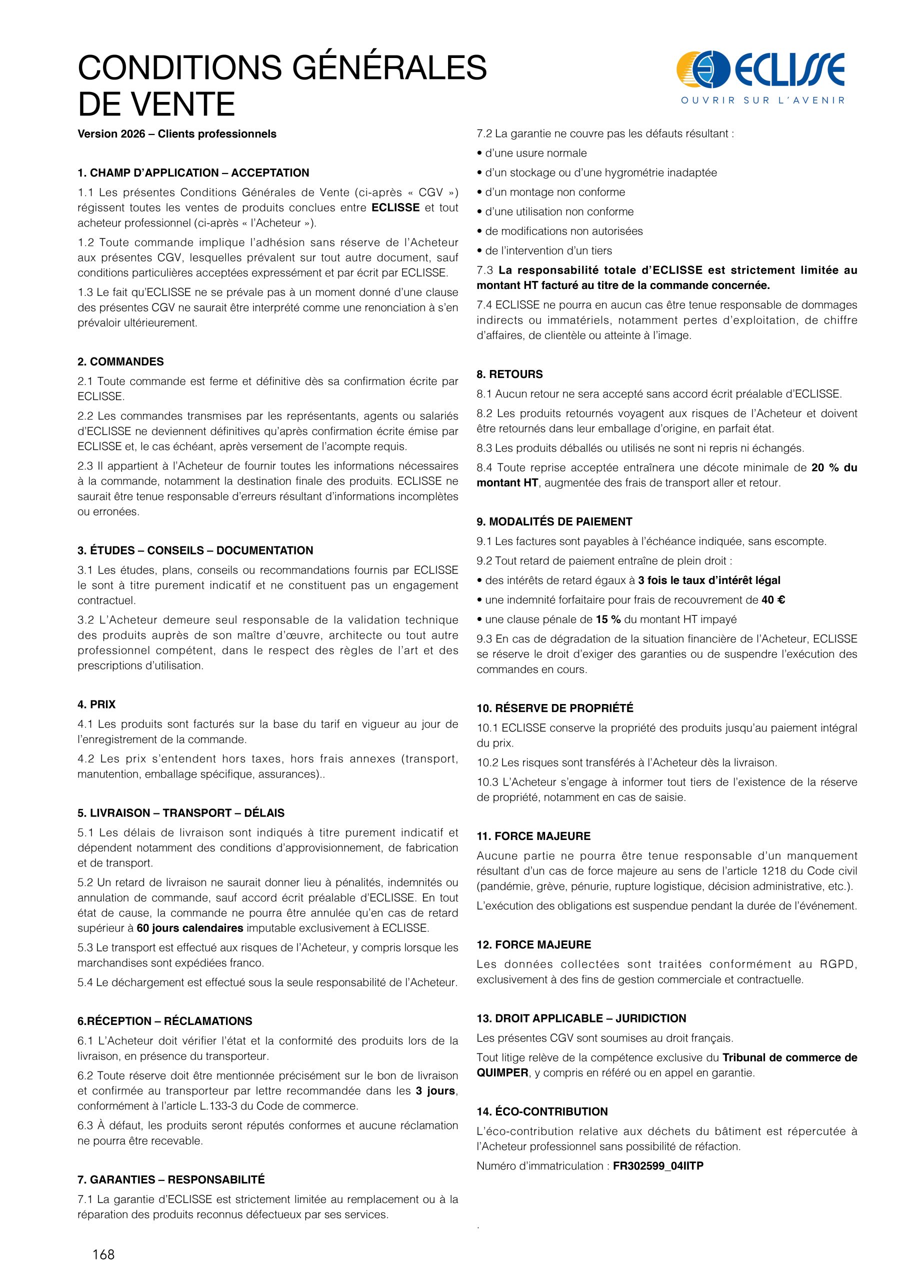 Conditions Générales de Vente ECLISSE France