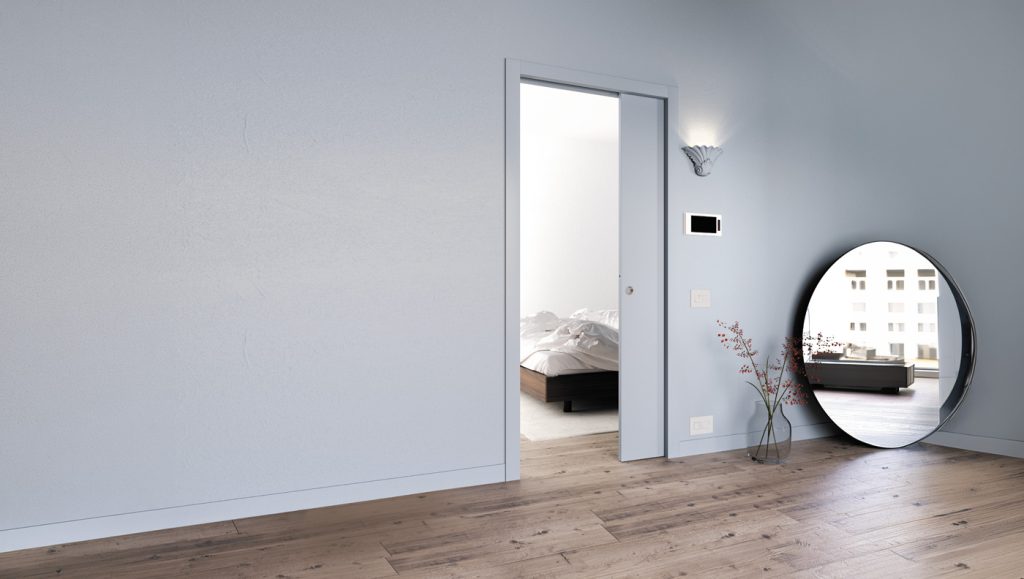 Porte coulissante à galandage Luce avec passage de câbles électriques intégré